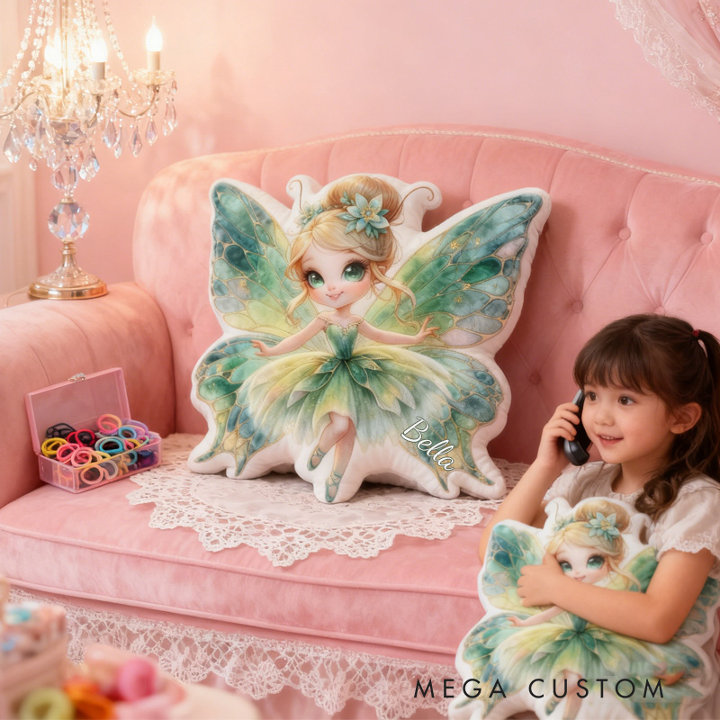 Personalized Butterfly Fairy Throw Pillow Graphic 3D Print Garden Fairy Pillow with Name Pillow for Kids Girl Boy Gardener Christmas Gifts Loving Room Decor