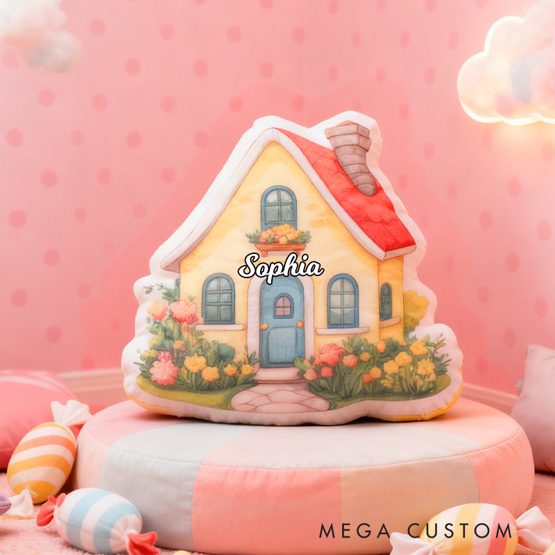 Personalized Cute Cottage House Pillow Graphic 3D Print Custom Name Pillow Gift for Girls Famlily Housewarming Gift Cozy Home Decor