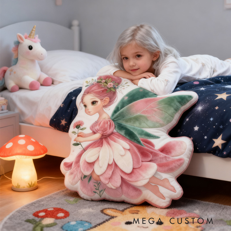 Personalized Flying Fairy Throw Pillow Graphic 3D Print Cute Garden Fairy Pillow with Name Pillow for Kids Girl Boy Gardener Christmas Gifts Loving Room Decor