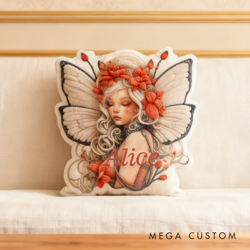 Personalized Floral Winged Fairy Pillow with Custom Name Graphic 3D Print Pillow for Gardening Lovers