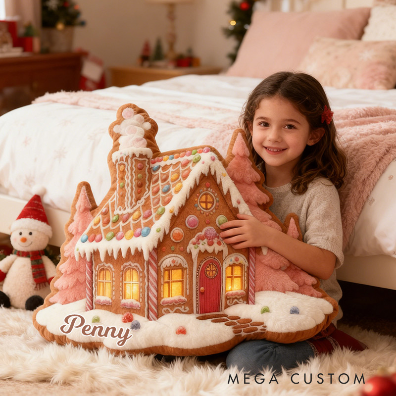 Personalized Gingerbread House Pillow Graphic 3D Print Custom Name Pillow Gift for Girls Famlily Housewarming Gift Cozy Home Decor