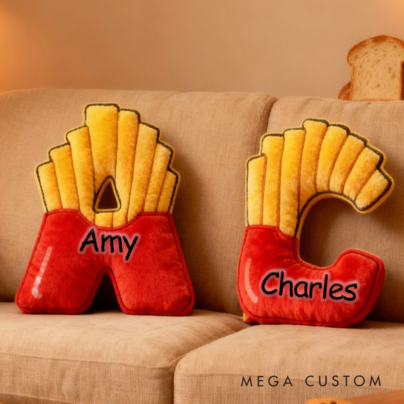 Personalized Crispy Letter Fry Initial Pillow Graphic 3D Print Pillow with Name for Baker Loving Room Decor