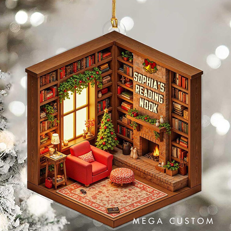 Personalized Reading Nook Acrylic Ornament Christmas Gift For Book Lovers