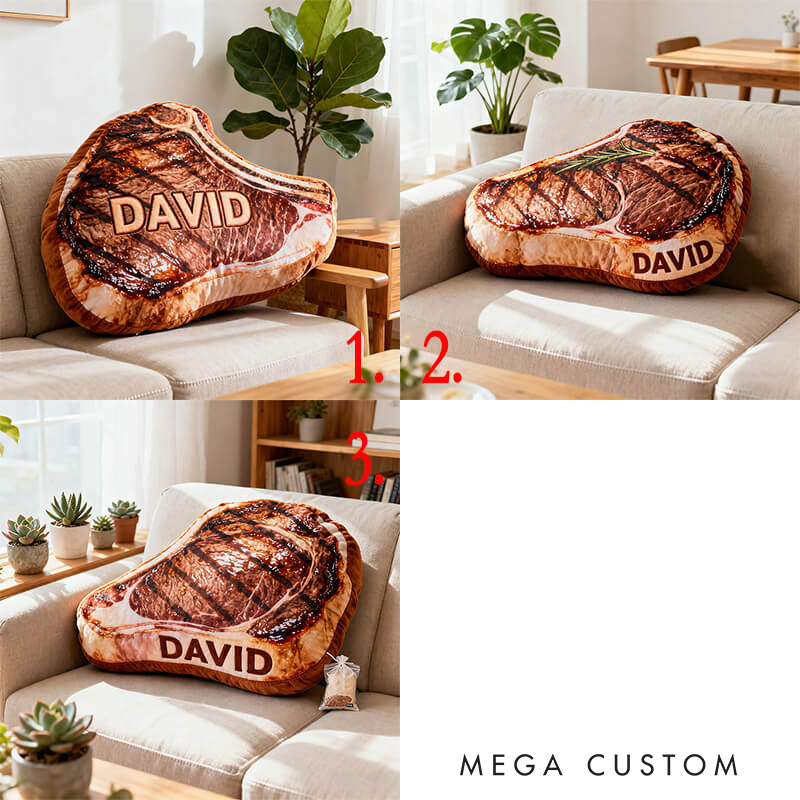 Personalized Steak Shaped Pillow Custom Name Plush Appreciation Gifts Three Styles Available