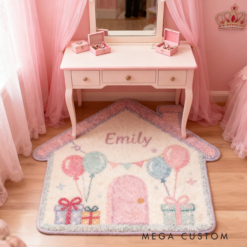 Personalized Rug for Kids Room House-Shaped Soft Plush Carpet Custom Name Floor Mat New Home Gifts