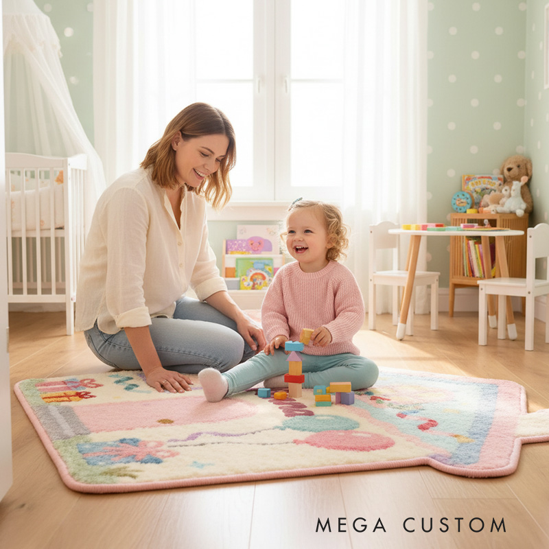 Personalized Rug for Kids Room House-Shaped Soft Plush Carpet Custom Name Floor Mat New Home Gifts