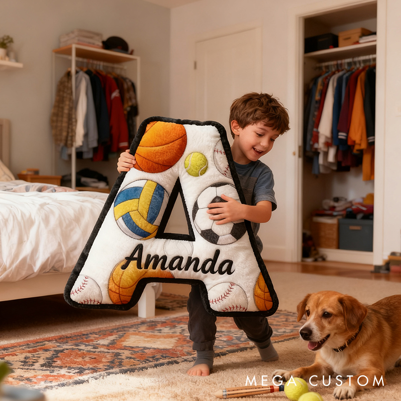 Personalized Sports Letter Pillow for Kids with Custom Name and Sports Design