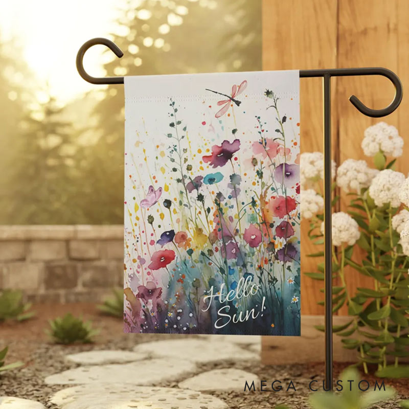 Personalized Watercolor Wildflowers Garden Flag Yard Flag Spring Garden Flag Summer Decor Double Sided for Garden Lovers