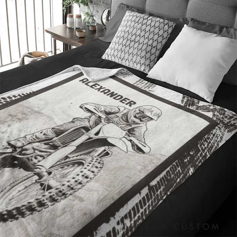 Personalized Dirt Bike Blanket Custom Name Fleece Throw Gift for Motorcycle and Motocross Lovers