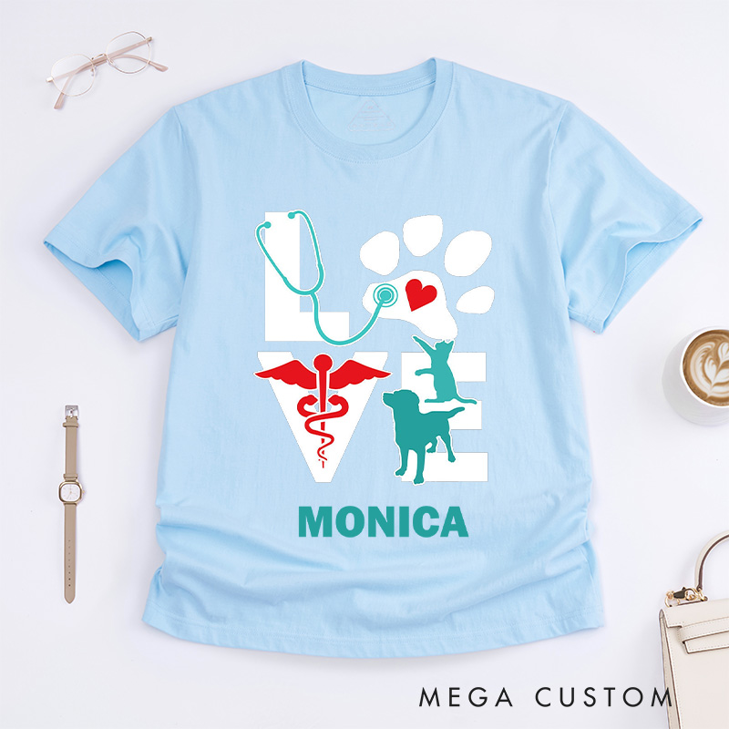 Personalized Nurse T-Shirts Love for Veterinary Care Fashion Design T-Shirts