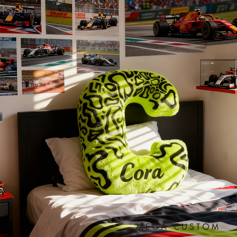 Personalized Racing Pattern Letter Pillow Custom Name Initial Gift for Racers and Racing Enthusiasts