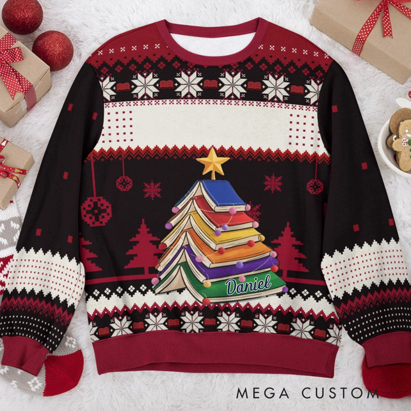 Personalized Feliz Navibook Merry Bookmas Ugly Sweater Christmas Gift Ugly Sweater for Book Lovers Reader Bookworm Bookish Librarian