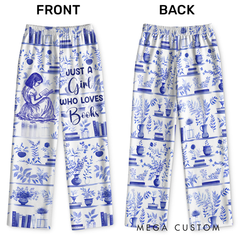 Personalized Just a Girl Who Loves Books Pajamas Pants Book Lover Sleep Pants for Book Lover Bookish Bookworm Librarian Christmas Gifts
