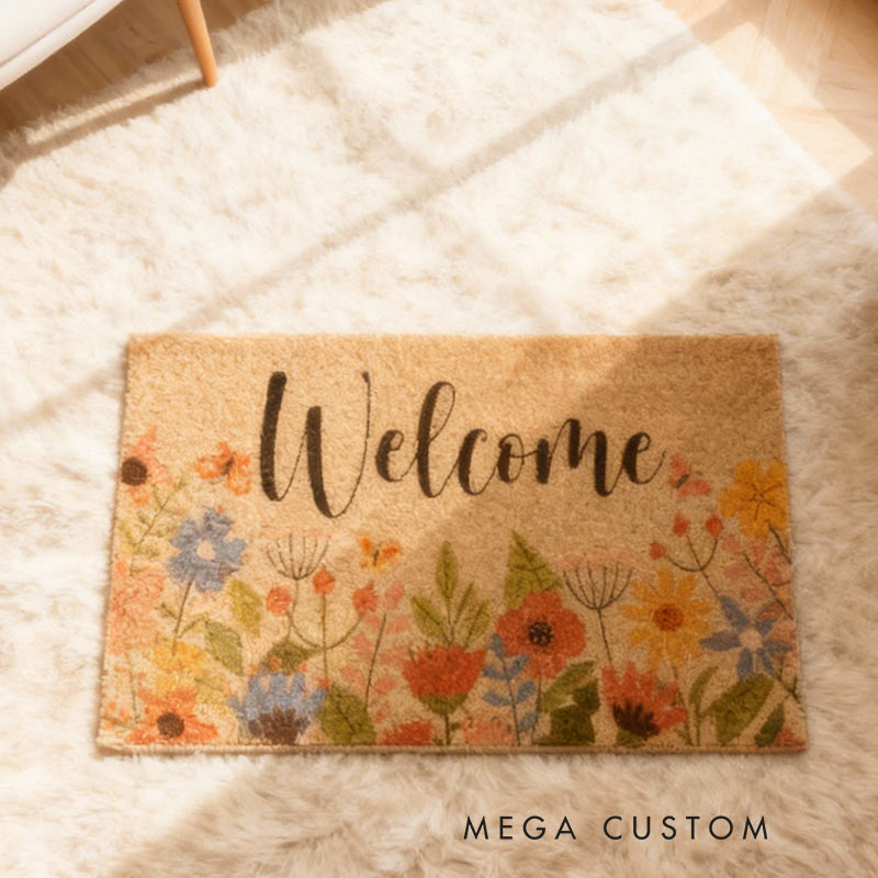 Personalized Floral Welcome Home Doormat Last Name Doormat Custom Door Mats Welcome Doormat for Garden Lovers