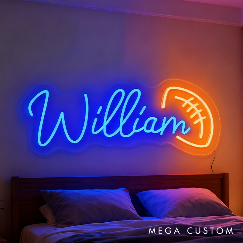 Personalized Football Neon Sign with Custom Name for Bedrooms or Game Rooms