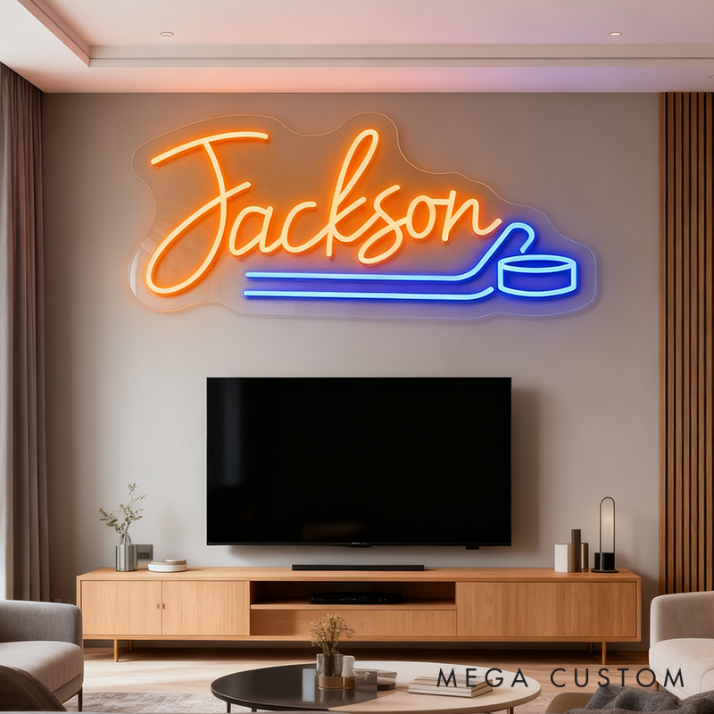 Personalized Ice Hockey Neon Sign with Custom Name for Ice Hockey Fans and Bedrooms 