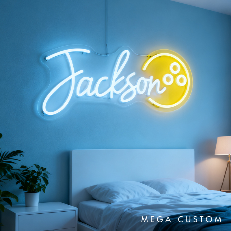 Personalized Bowling Neon Sign with Custom Name for Game Room Decor and Fun Spaces