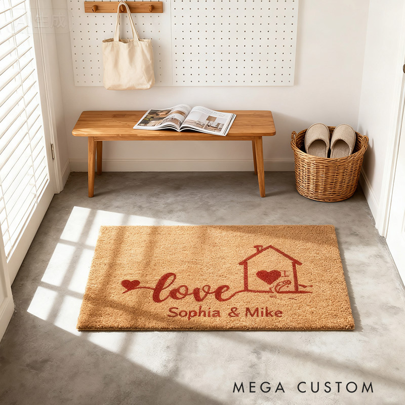 Personalized Welcome Doormat Custom Coir Mat with Name for Couple Valentine's Day gifts Housewarming Gift 
