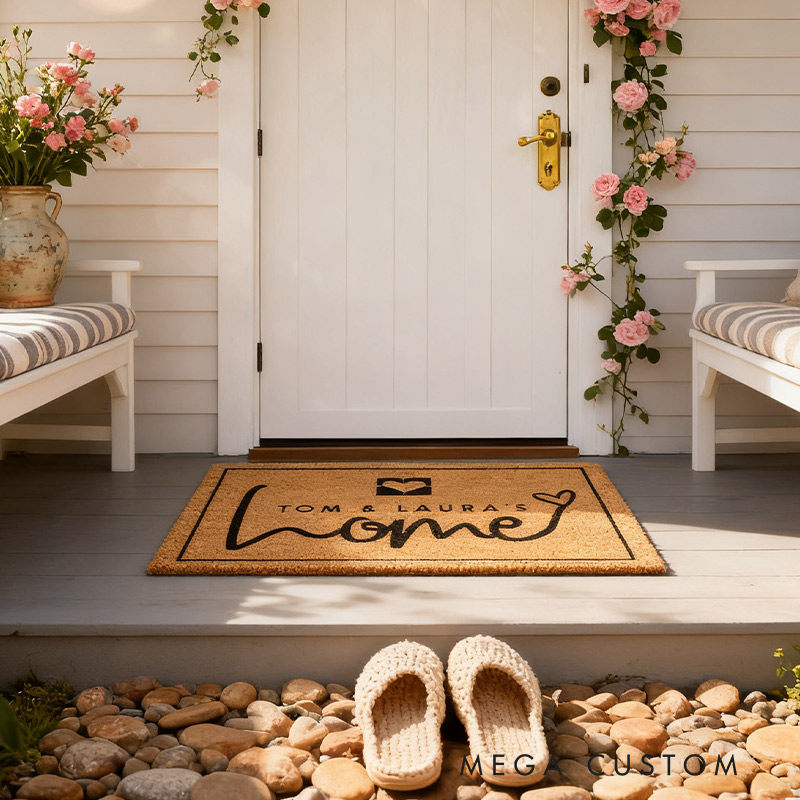 Personalized New Home Welcome Doormat Custom Coir Mat with Name for Couple Valentine's Day gifts Housewarming Gift 