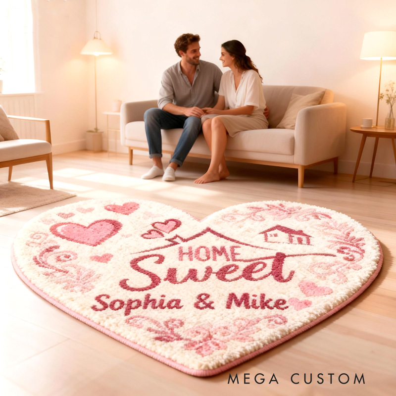 Personalized Home Sweet Home Doormat Custom Heart-Shaped Name Rug for Couples New Home Gifts Valentine's Day Gifts