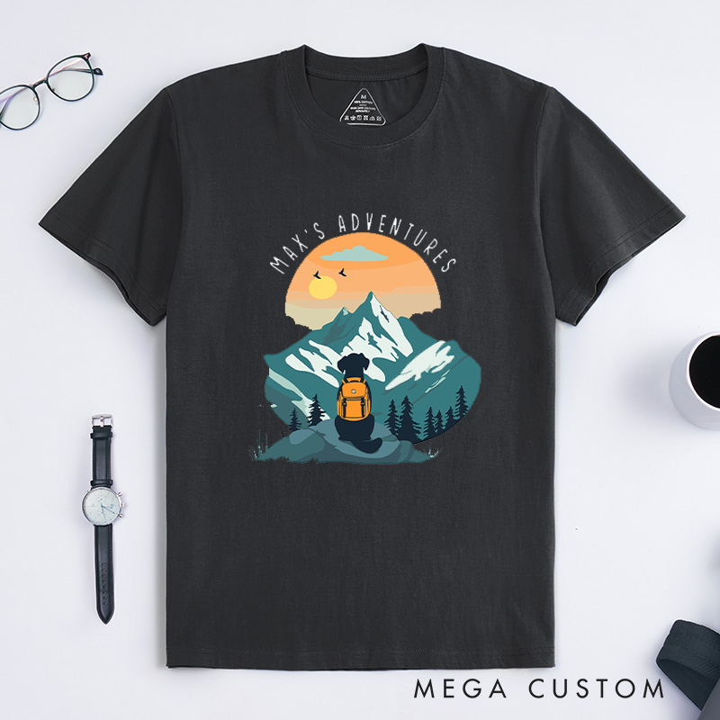 Personalized Adventure Buddy Dog Hiking T-Shirt Camping Mountain T-Shirt for Nature Traveling Outdoors Lover Gift