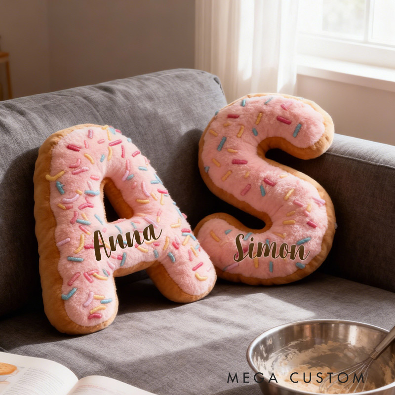 Personalized Pink Sprinkle Initial Pillow Graphic 3D Print Pillow with Name for Baking Lovers 
