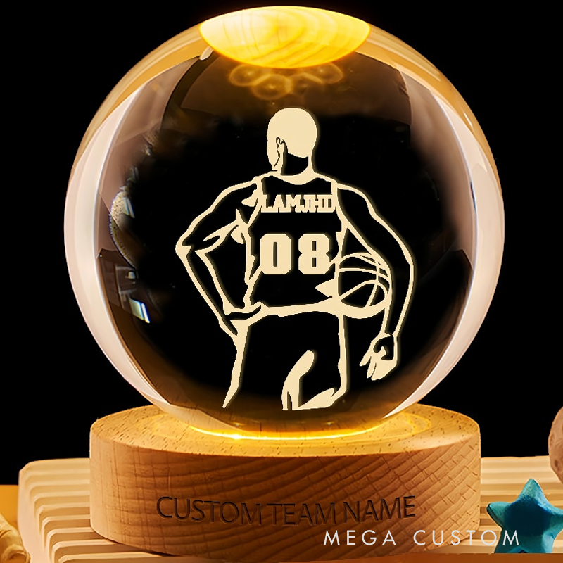 Personalized 3D Basketball Crystal Keepsake with LED Base for Players, Teams, and Fans