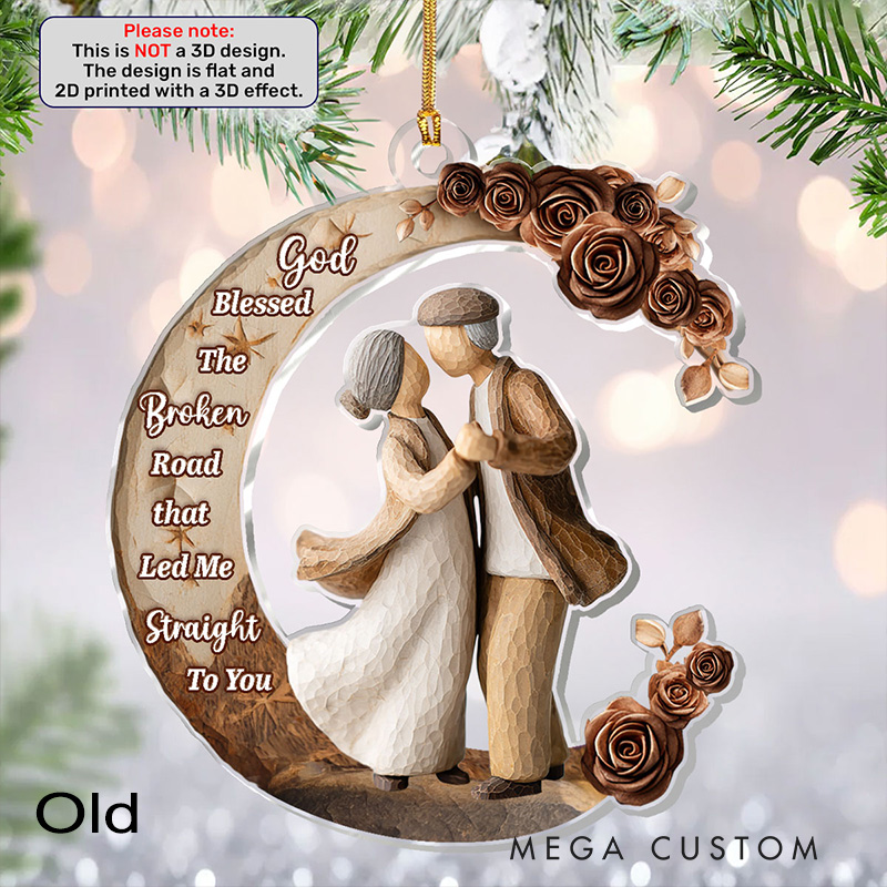 Personalized God Blessed the Broken Road that Led Me Straight to You Acrylic Ornament with Custom Name Christian Gift for Couple Valentine's Day Gift