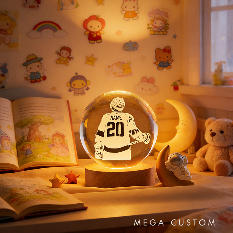 Personalized 3D LED Ice Hockey Crystal Ball with Custom Player Name and Number for Athletes and Enthusiasts