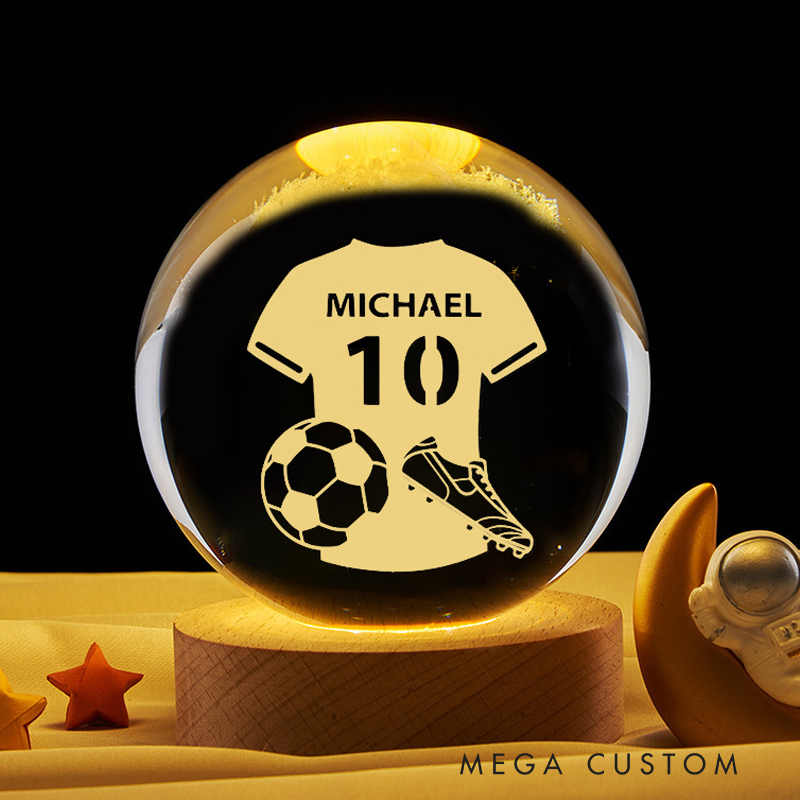 Personalized 3D Soccer Crystal Ball with Custom Name and Jersey Number for Fans and Athletes