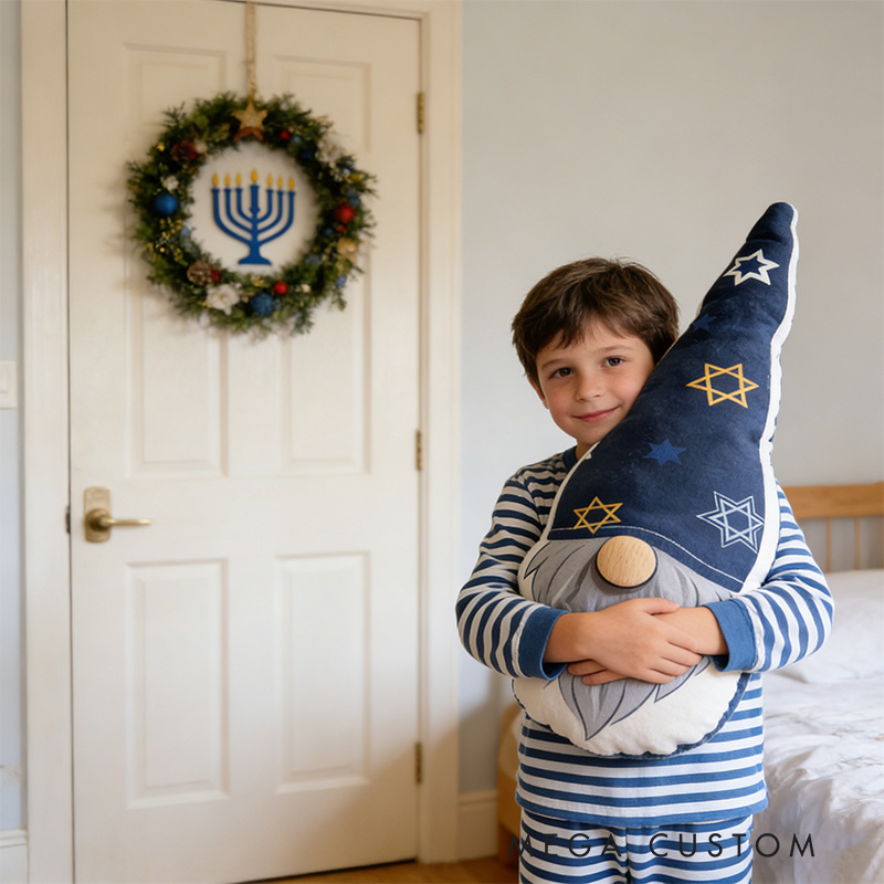 Personalized Cute Hanukkah Gnome Pillow with Custom Name Religious Home Decor Star of David Pillow Happy Hanukkah Gift for Jewish Family