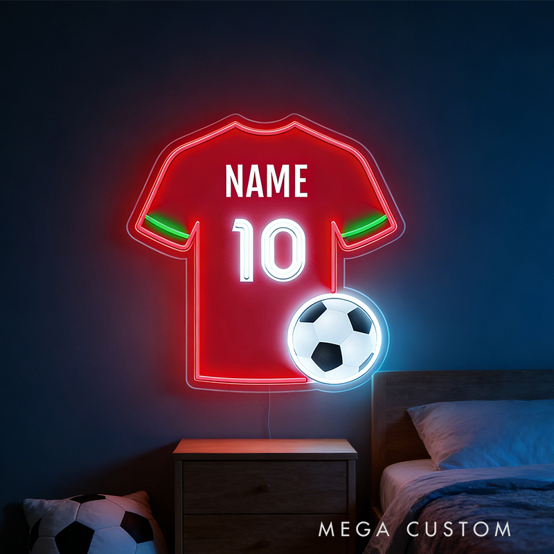 Personalized LED Soccer Jersey Neon Sign with Custom Name and Number for Soccer Enthusiast