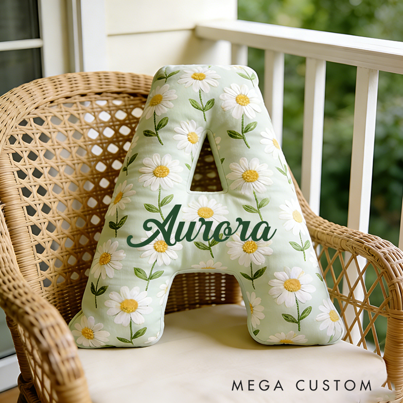 Personalized Letter Daisy Pillow Initial Flower Throw Pillow Custom Holiday Home Decor Letter Pillow for Girl Friend