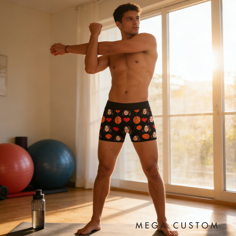 Personalized Funny Basketball Boxer Shorts with Custom Photo and Fun Design Valentine's Day Gift for Men