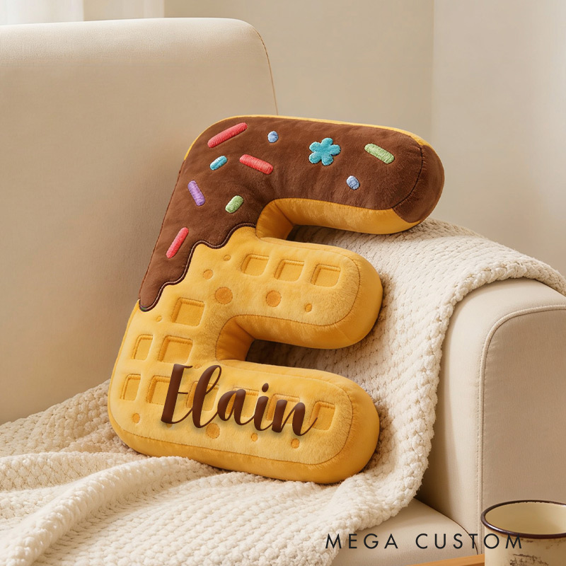 Personalized Waffle Cone Initial Pillow Graphic 3D Print Pillow with Name for Baking Lovers 
