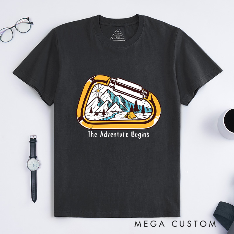 Personalized Carabiner HikingT-Shirt Adventure Hiking Camping Mountain T-Shirt for Nature Traveling Outdoors Lover Gift