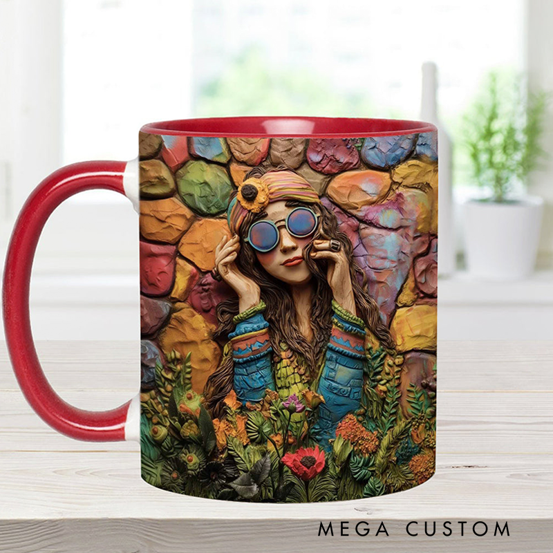 Personalized Hippie Accent Mug Custom Name Hippie Girl Hippie Soul Peace Love Mug for Music Lover Gift