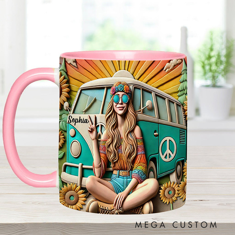 Personalized Hippie Soul Accent Mug Colorful Hippie Car Hippie Coffee Mug Bohemian Coffee Mug