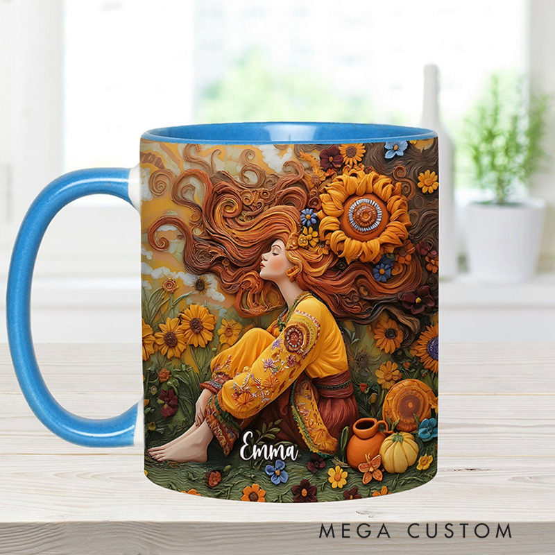 Personalized Hippie Accent Mug Custom Name Hippie Lover Gifts Colorful Hippie Coffee Mug Bohemian Coffee Mug