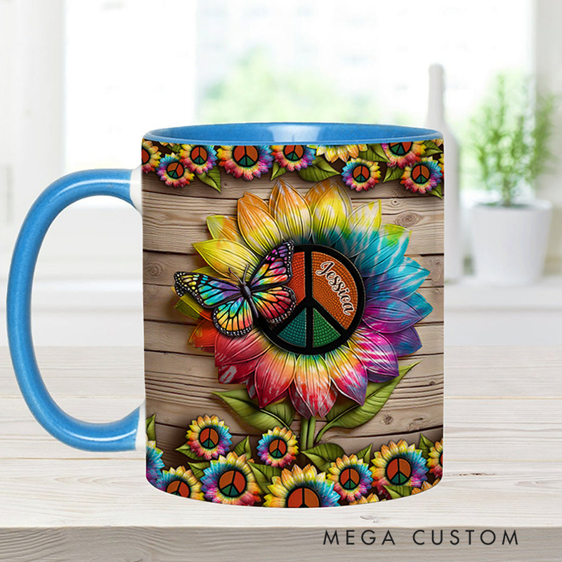 Personalized Hippie Accent Mug Custom Name Hippie Flower Hippie Coffee Mug Bohemian Coffee Mug
