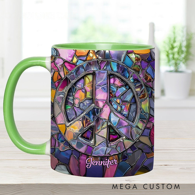Personalized Hippie Accent Mug Custom Name Hippie Soul Peace Love Mug for Music Lover Gift
