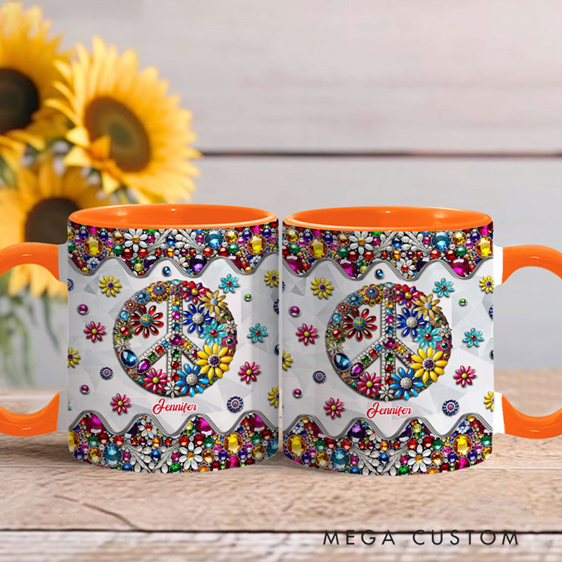 Personalized Hippie Accent Mug Custom Name Colorful Hippie Soul Peace Love Mug for Music Lover Gift