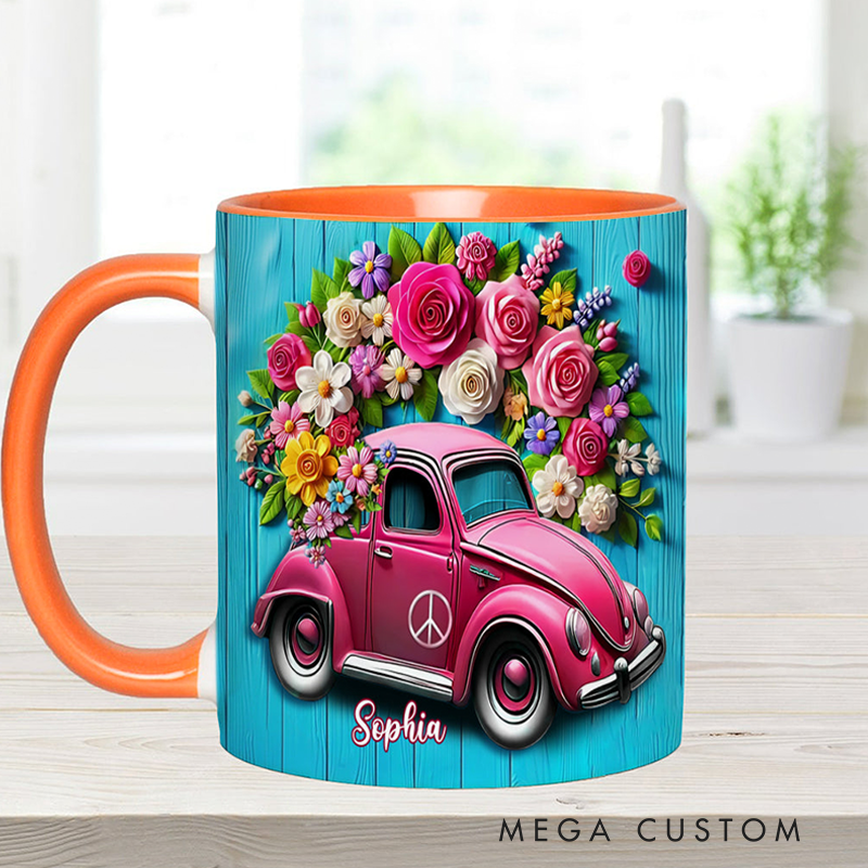 Personalized Hippie Accent Mug Custom Name Colorful Hippie Cars Mug for Music Lover Gift