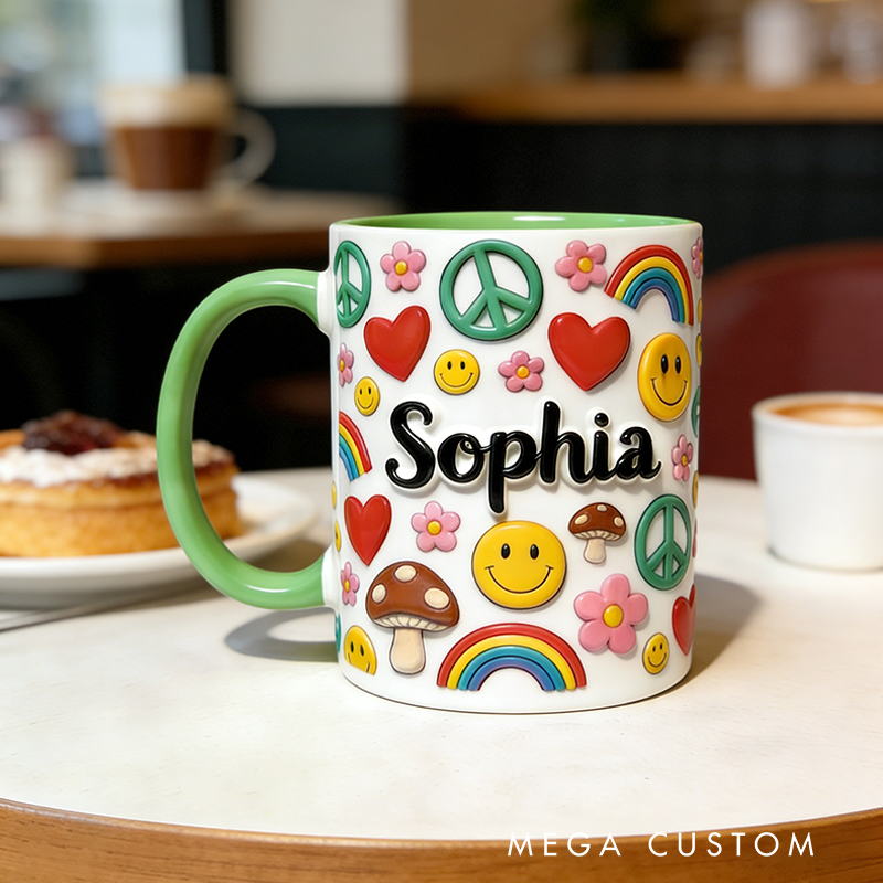 Personalized Hippie Accent Mug Custom Name Colorful Hippie for Music Lover Gift