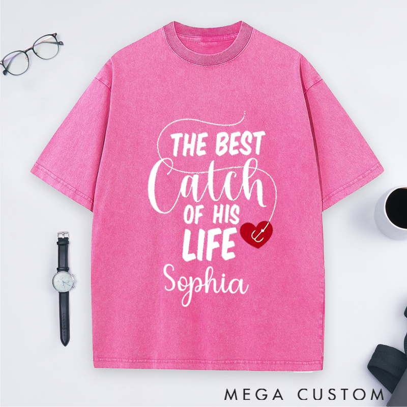 Personalized Couples Fishing T-Shirts Lucky Fisherman and Best Catch Design Custom Name Perfect Gift for Couple Husband Fishing Lovers and Outdoor Adventures
