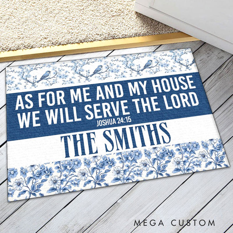 Personalized Welcome Doormat As For Me And My House We Will Serve The Lord Custom Home Mat with Name for Religious Family Housewarming Gift