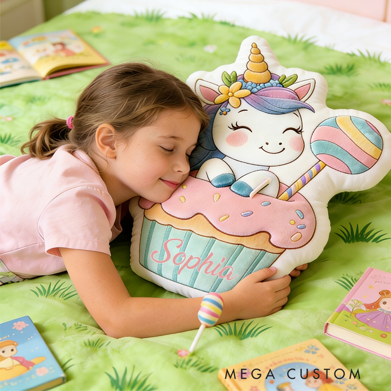 Personalized Cupcake Throw Pillow Graphic 3D Print Dream Horse Pillow with Name for Kids Girl Boy Baking Lover Gifts Loving Room Decor