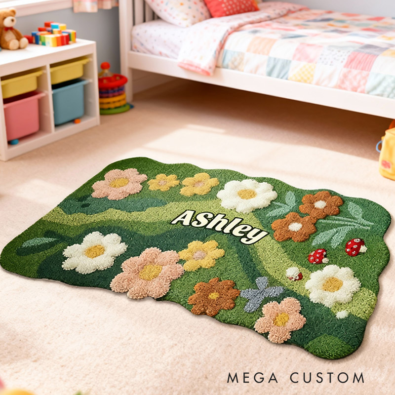 Personalized Name Doormat Custom Gardening Shaped Rug Garden Lover Gift Kids Gift Mother's Day Gift 