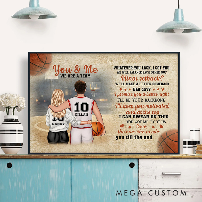 Personalized Basketball Couple Wall Hangings with Custom Names and Numbers Valentine's Day Gifts