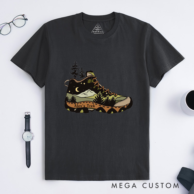 Personalized Hiking Boot T-Shirt Adventure Camping Mountain Backpacking T-Shirt for Nature Travelers Outdoors Lover Gift